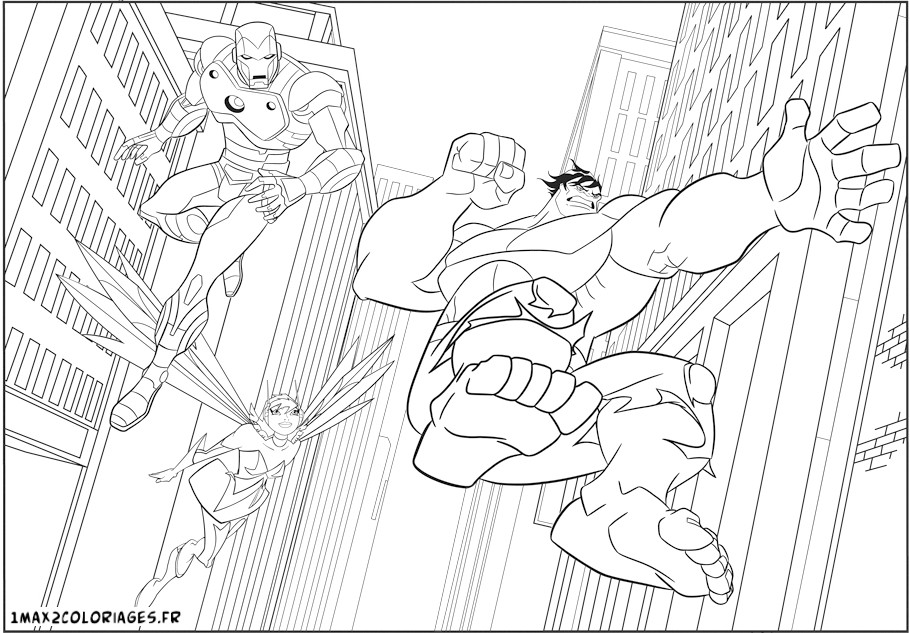 coloriage les avengers en action hulk iron man